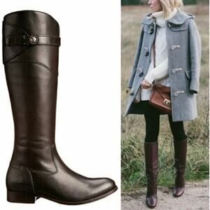 Frye Molly Button Dark Brown Real Leather Knee High Tall Zip Up Riding Boot